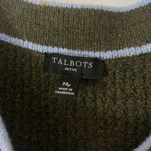 Talbots tipped textured cardigan sweater. Tuscan olive & blue sky. Size Mp NWT - Picture 3 of 15
